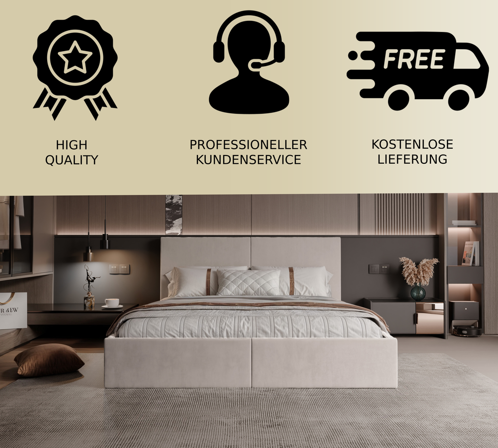 Polsterbett Mimi 140/160/180x200cm mit Bettkasten und Lattenrost