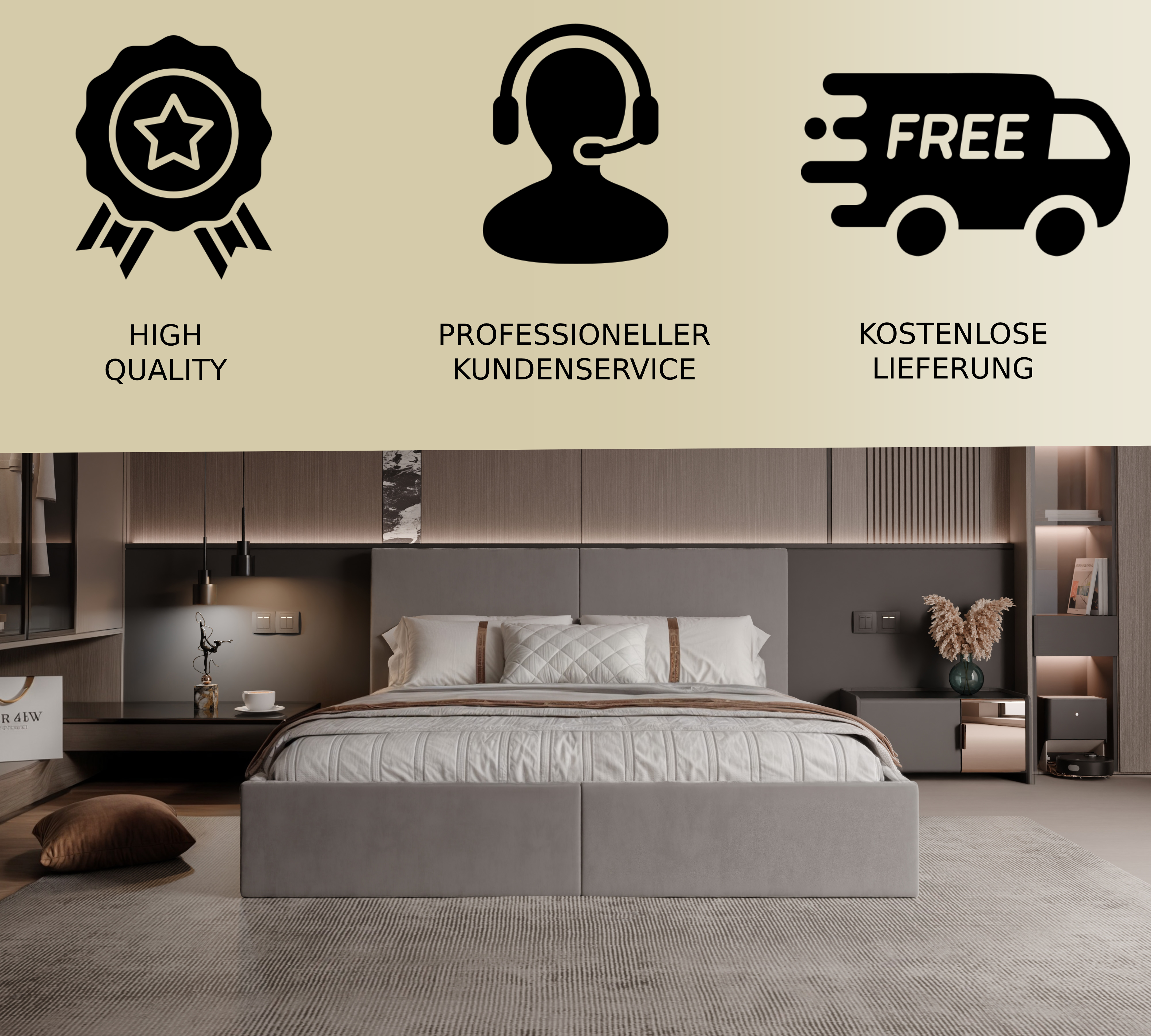 Polsterbett Mimi 140/160/180x200cm mit Bettkasten und Lattenrost