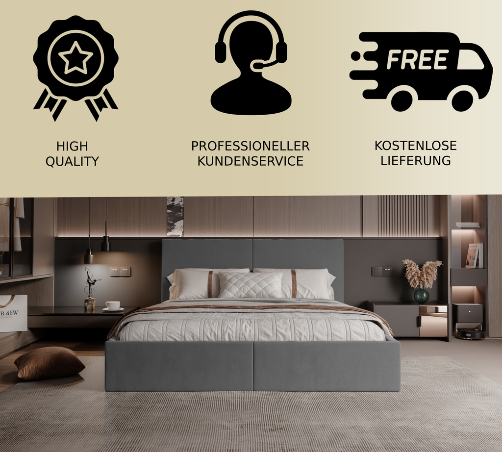 Polsterbett Mimi 140/160/180x200cm mit Bettkasten und Lattenrost