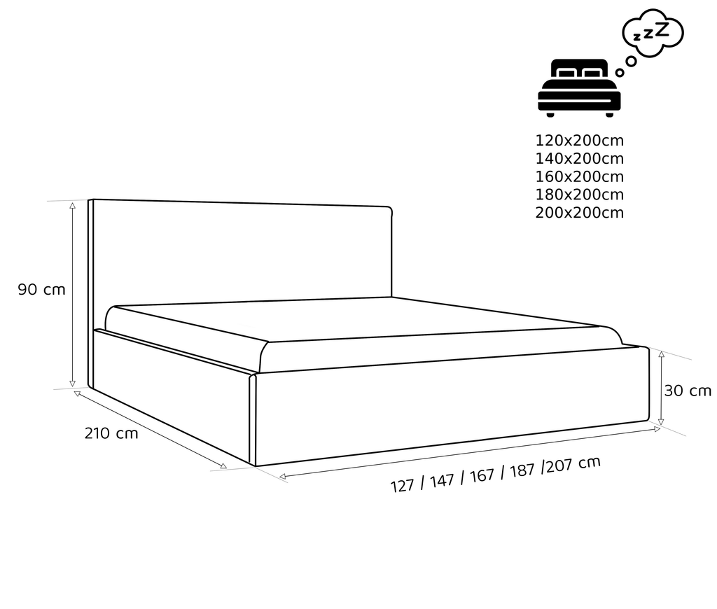 Polsterbett Riki 140/160/180x200cm mit Bettkasten und Lattenrost