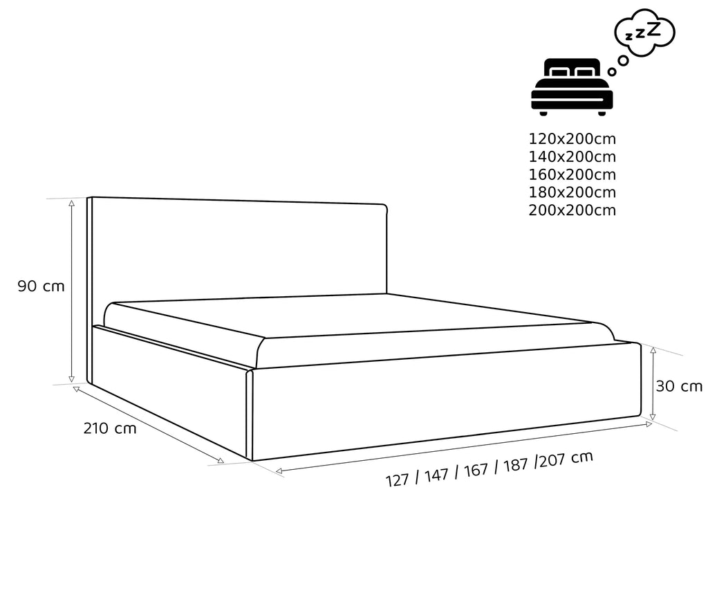 Polsterbett Riki 140/160/180x200cm mit Bettkasten und Lattenrost