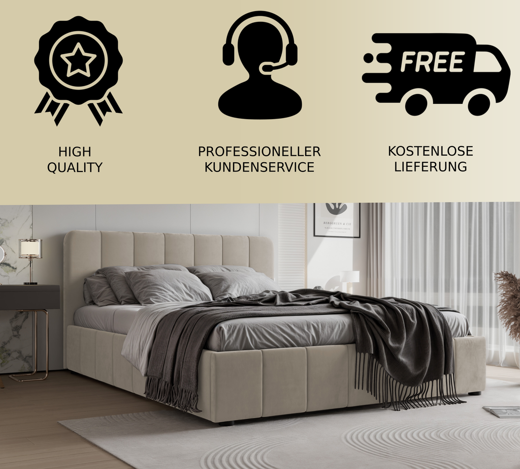 Polsterbett Star 140/160/180x200cm mit Bettkasten und Lattenrost