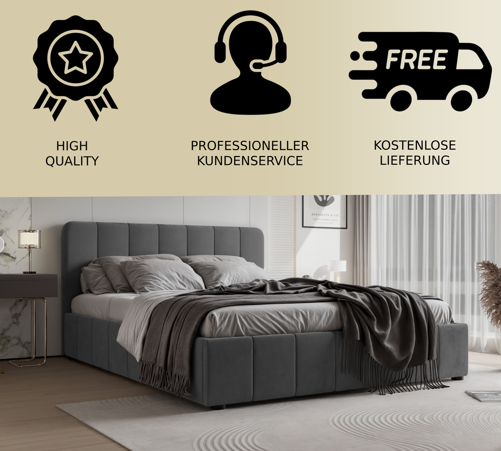 Polsterbett Star 140/160/180x200cm mit Bettkasten und Lattenrost