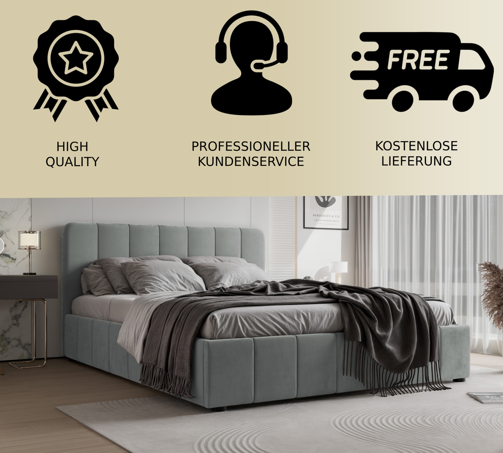 Polsterbett Star 140/160/180x200cm mit Bettkasten und Lattenrost