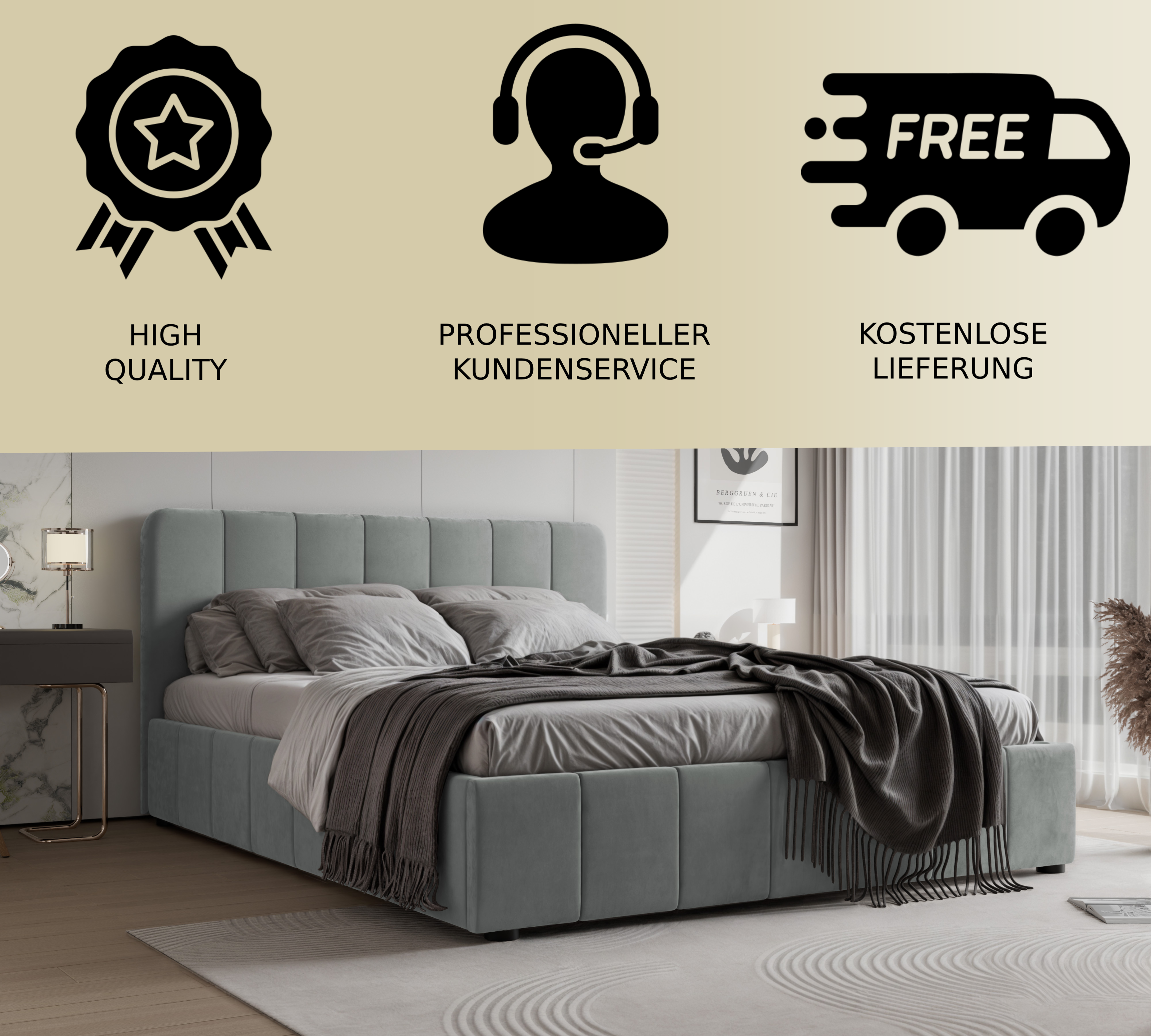 Polsterbett Star 140/160/180x200cm mit Bettkasten und Lattenrost