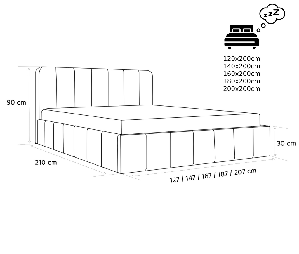 Polsterbett Star 140/160/180x200cm mit Bettkasten und Lattenrost