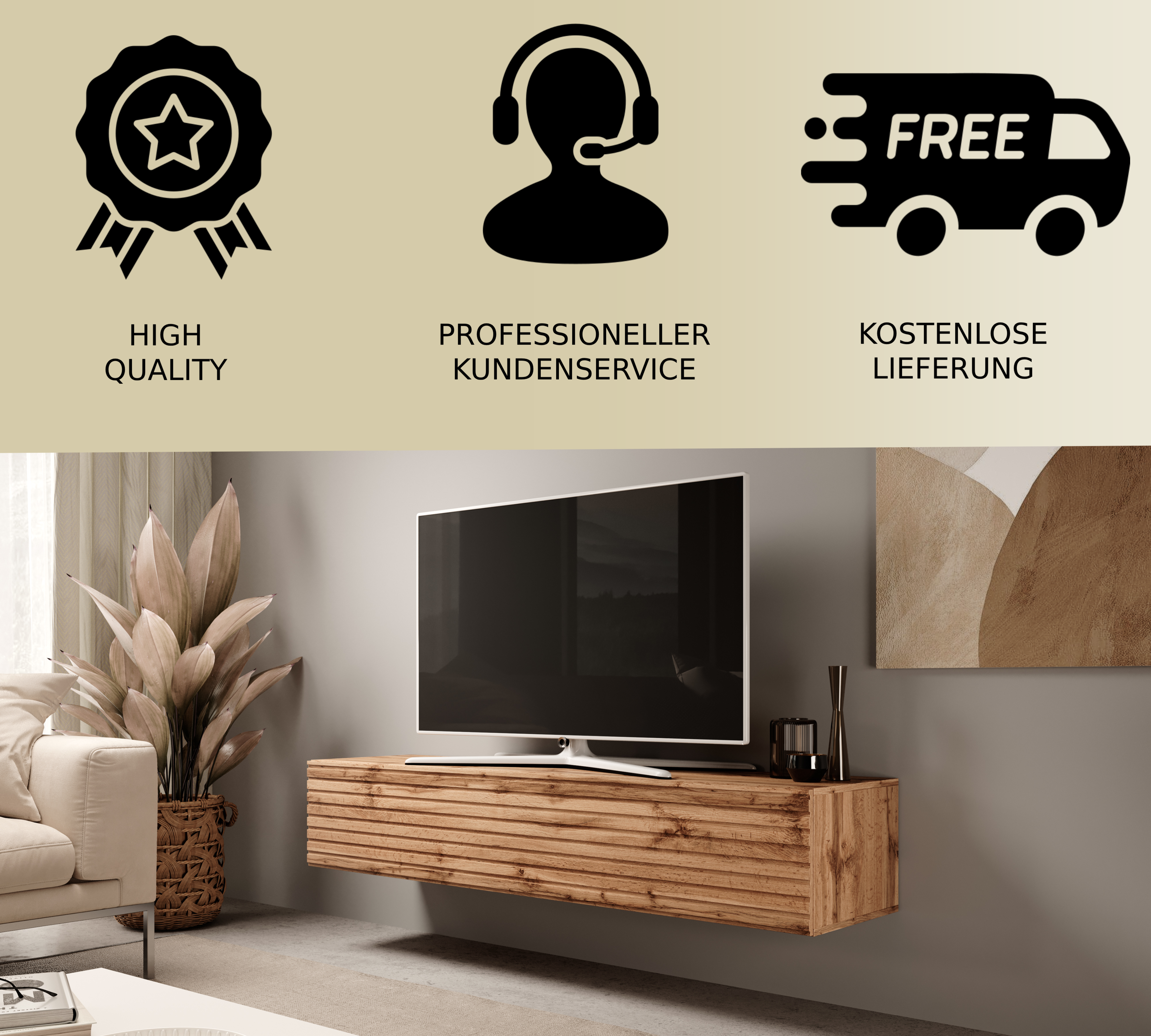 TV-Schrank Felix 160 cm Lamellen