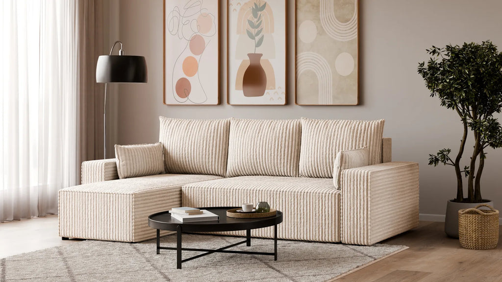 Ecksofa mit Schlaffunktion – Tobi Cordstoff Ambience, L-Form