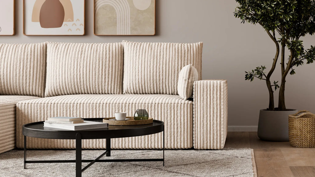 Ecksofa mit Schlaffunktion – Tobi Cordstoff Ambience, L-Form