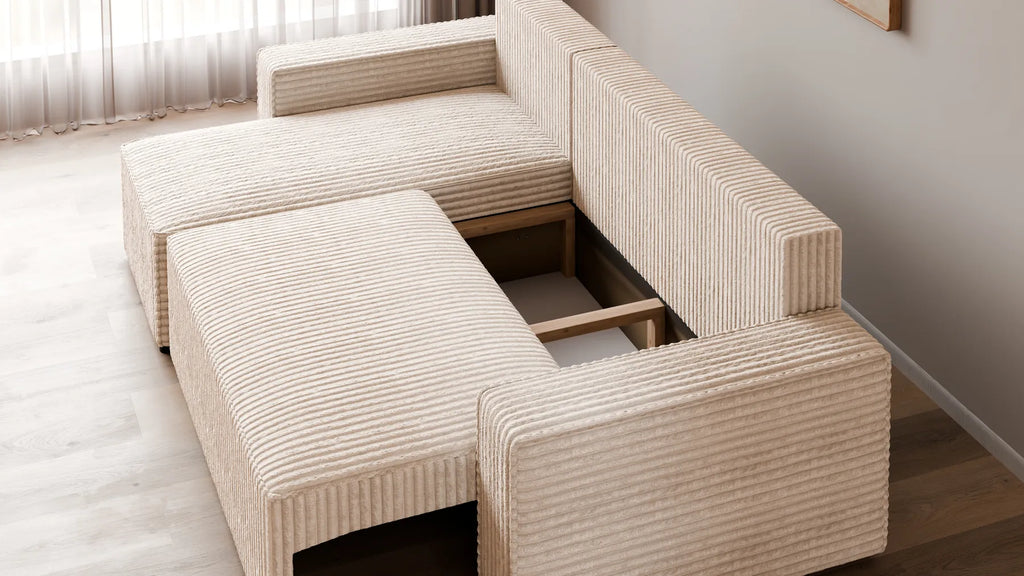 Ecksofa mit Schlaffunktion – Tobi Cordstoff Ambience, L-Form