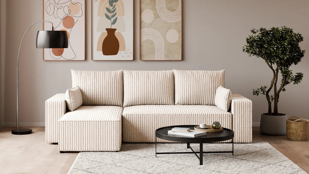 Ecksofa mit Schlaffunktion – Tobi Cordstoff Ambience, L-Form