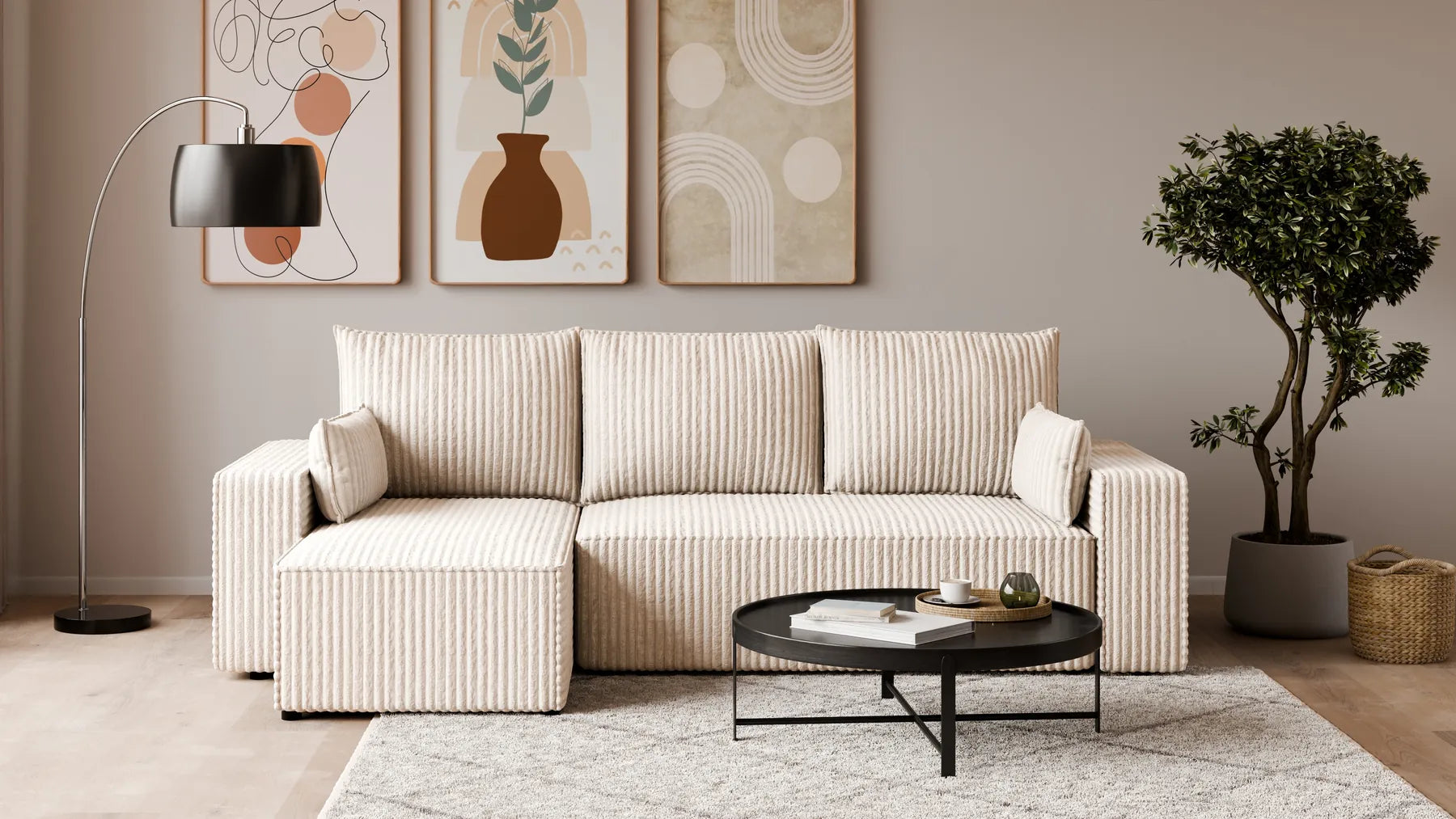 Ecksofa mit Schlaffunktion – Tobi Cordstoff Ambience, L-Form