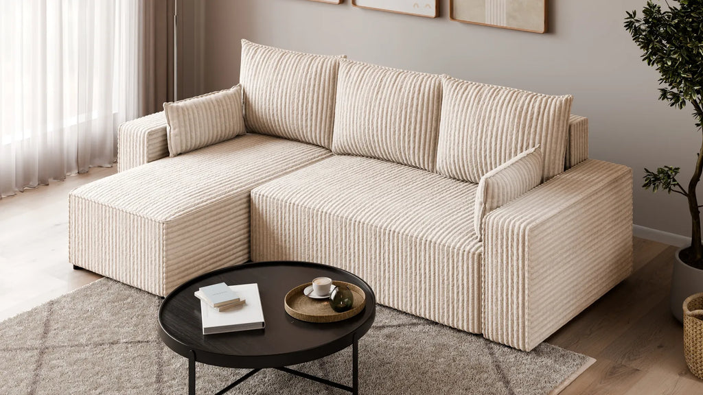 Ecksofa mit Schlaffunktion – Tobi Cordstoff Ambience, L-Form