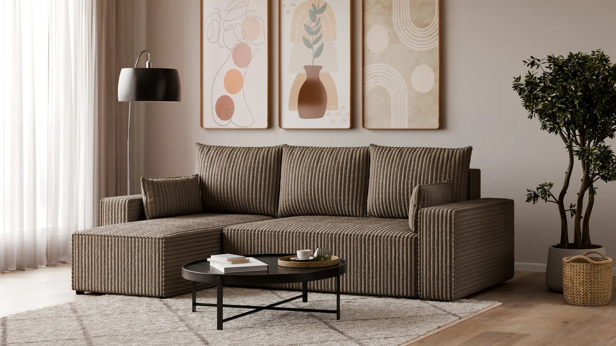 Ecksofa mit Schlaffunktion – Tobi Cordstoff Ambience, L-Form