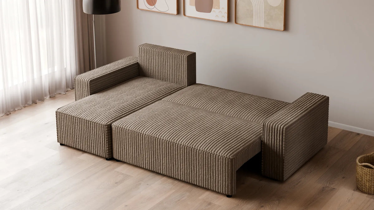 Ecksofa mit Schlaffunktion – Tobi Cordstoff Ambience, L-Form
