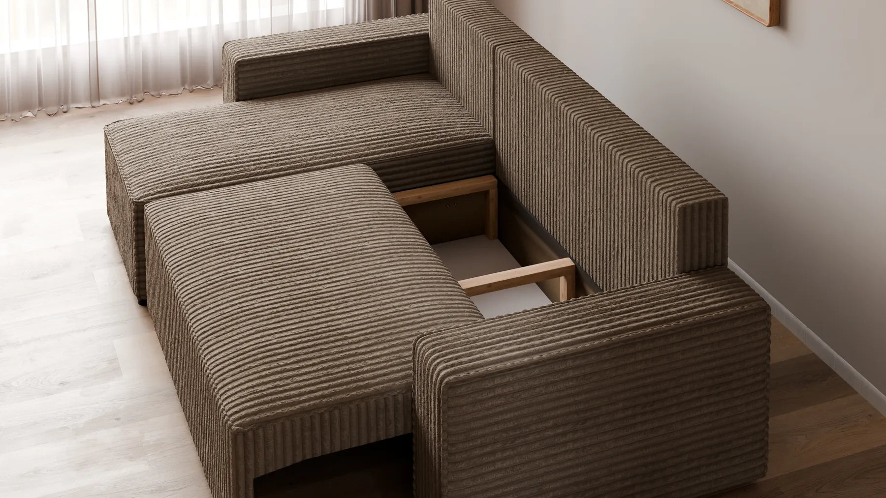Ecksofa mit Schlaffunktion – Tobi Cordstoff Ambience, L-Form