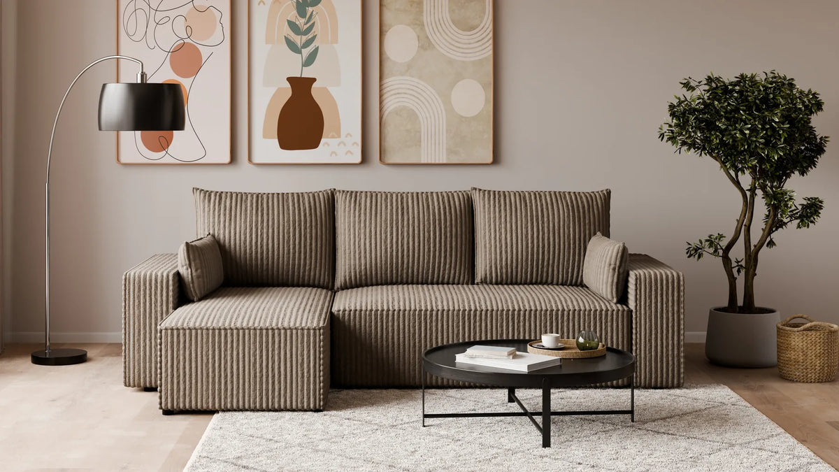 Ecksofa mit Schlaffunktion – Tobi Cordstoff Ambience, L-Form