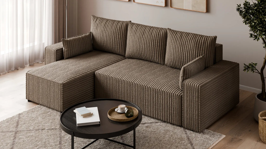 Ecksofa mit Schlaffunktion – Tobi Cordstoff Ambience, L-Form