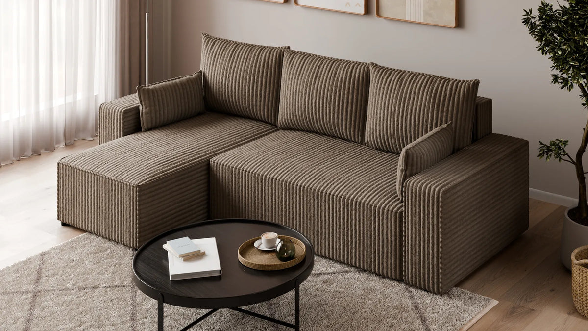 Ecksofa mit Schlaffunktion – Tobi Cordstoff Ambience, L-Form