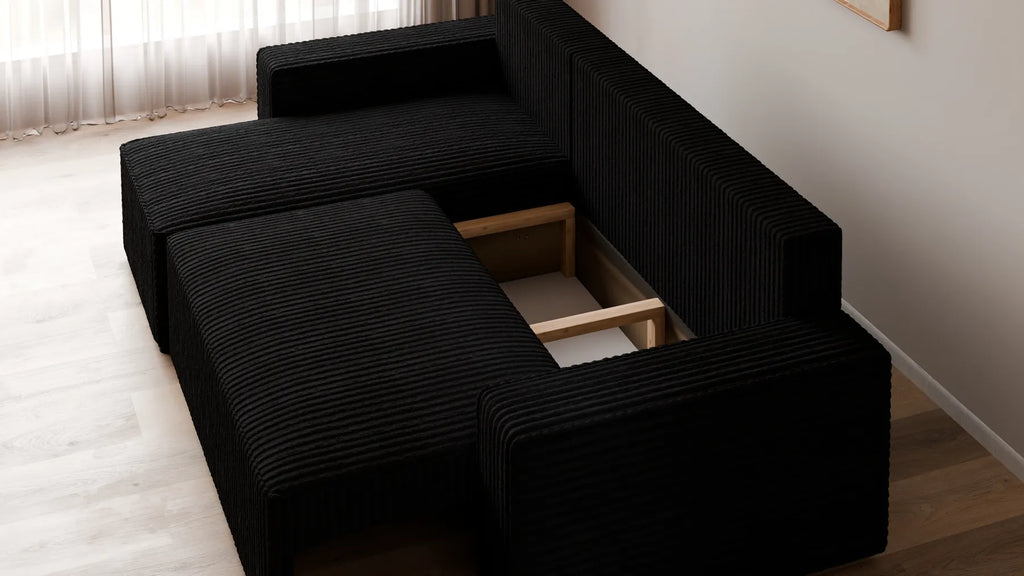Ecksofa mit Schlaffunktion – Tobi Cordstoff Ambience, L-Form