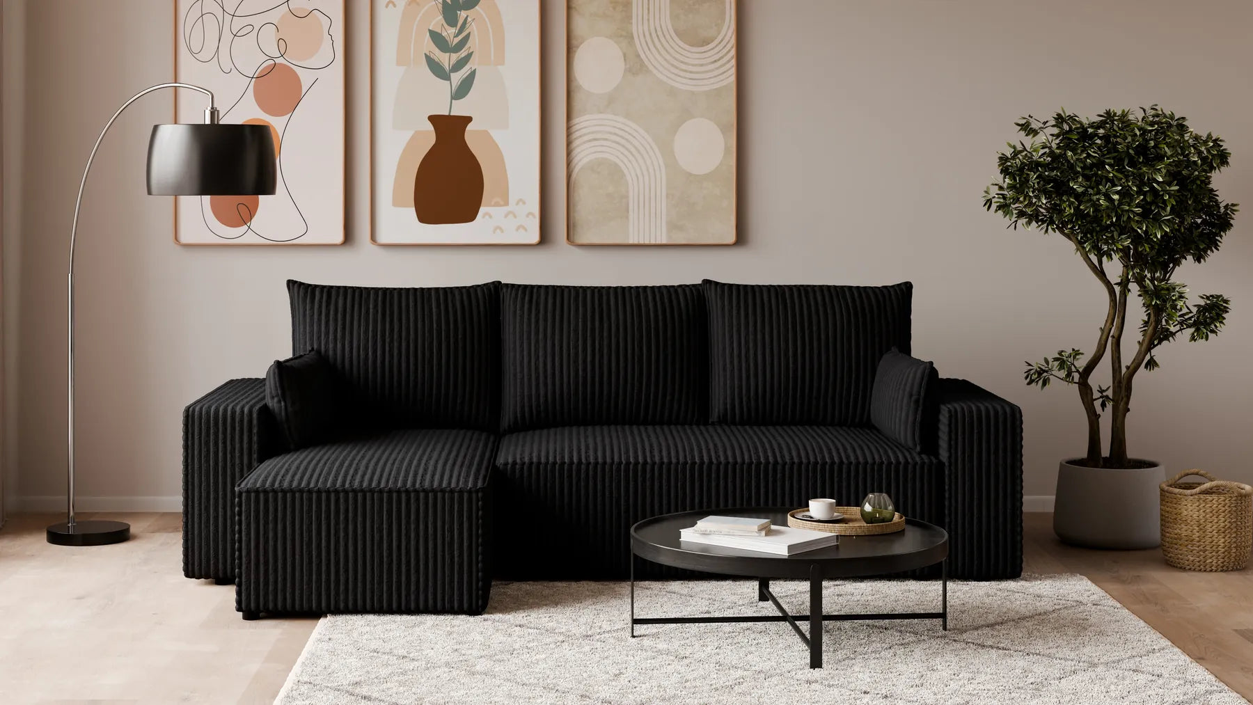 Ecksofa mit Schlaffunktion – Tobi Cordstoff Ambience, L-Form