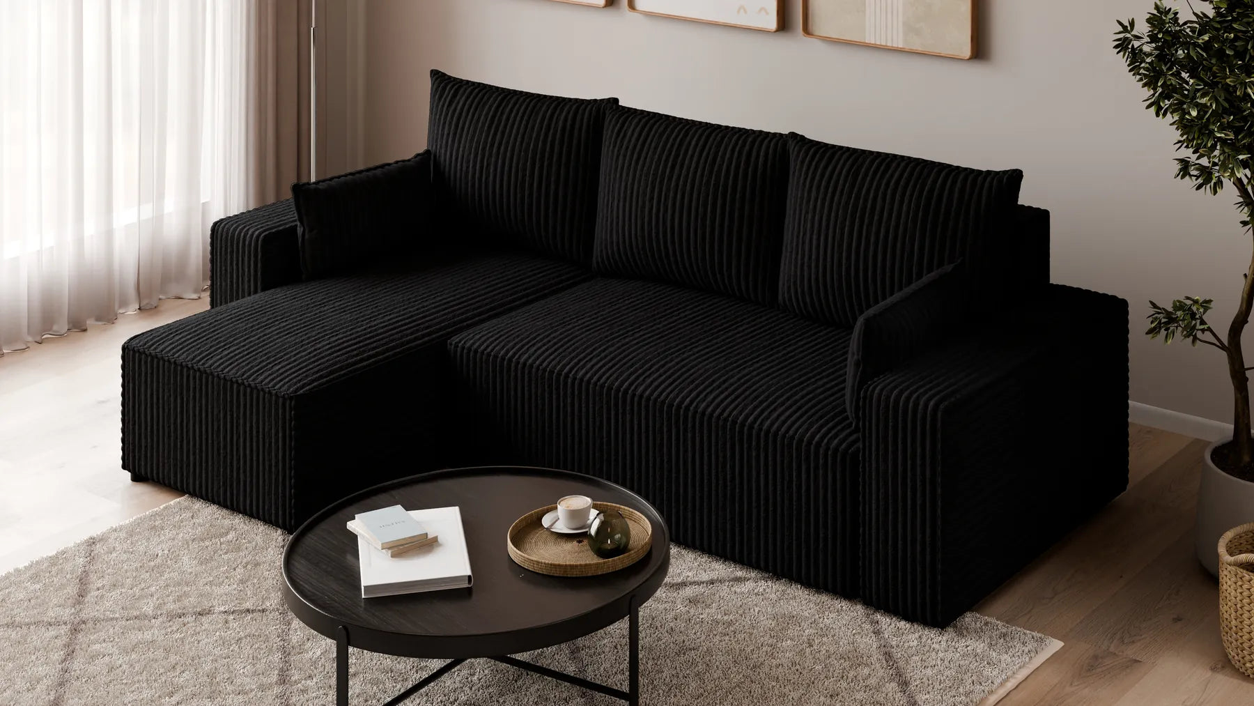 Ecksofa mit Schlaffunktion – Tobi Cordstoff Ambience, L-Form