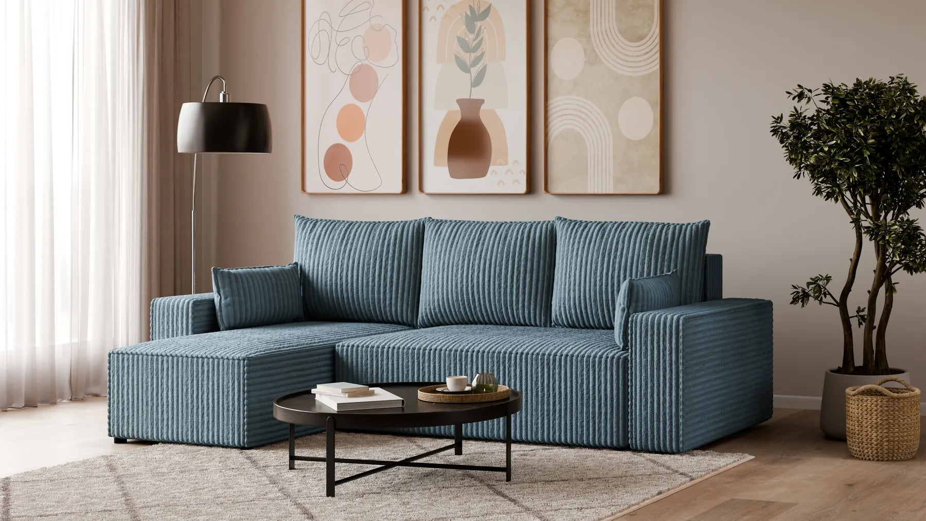 Ecksofa mit Schlaffunktion – Tobi Cordstoff Ambience, L-Form