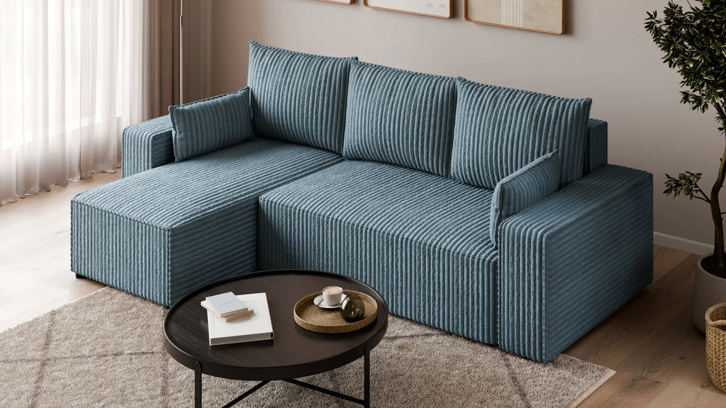 Ecksofa mit Schlaffunktion – Tobi Cordstoff Ambience, L-Form