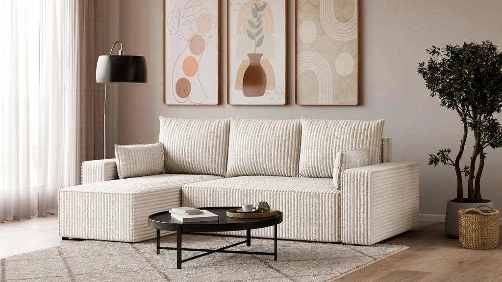 Ecksofa mit Schlaffunktion – Tobi Cordstoff Ambience, L-Form