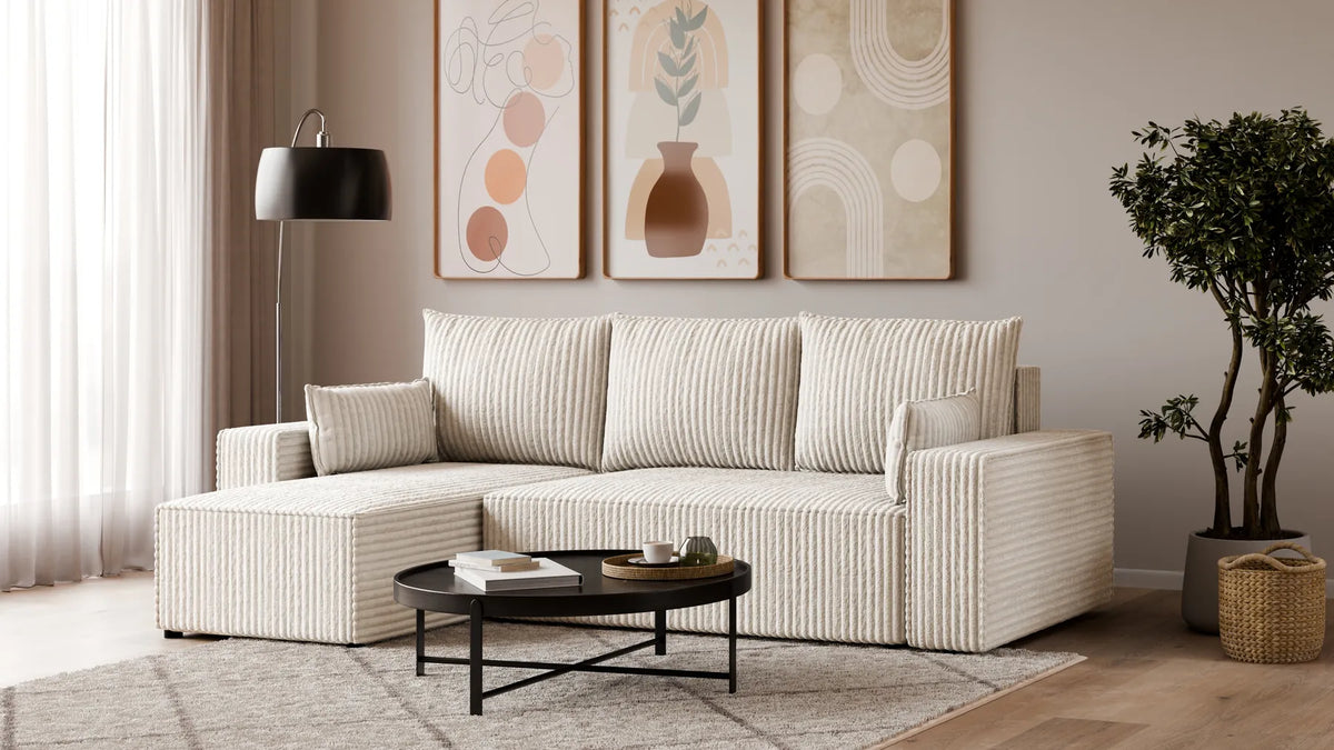 Ecksofa mit Schlaffunktion – Tobi Cordstoff Ambience, L-Form