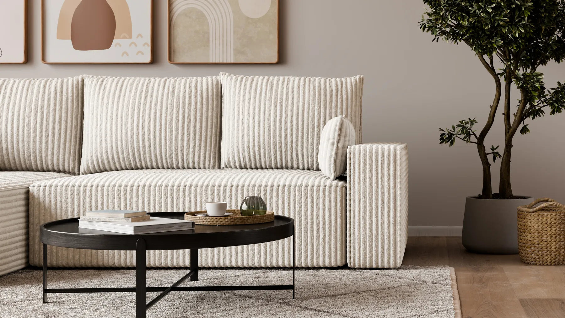 Ecksofa mit Schlaffunktion – Tobi Cordstoff Ambience, L-Form