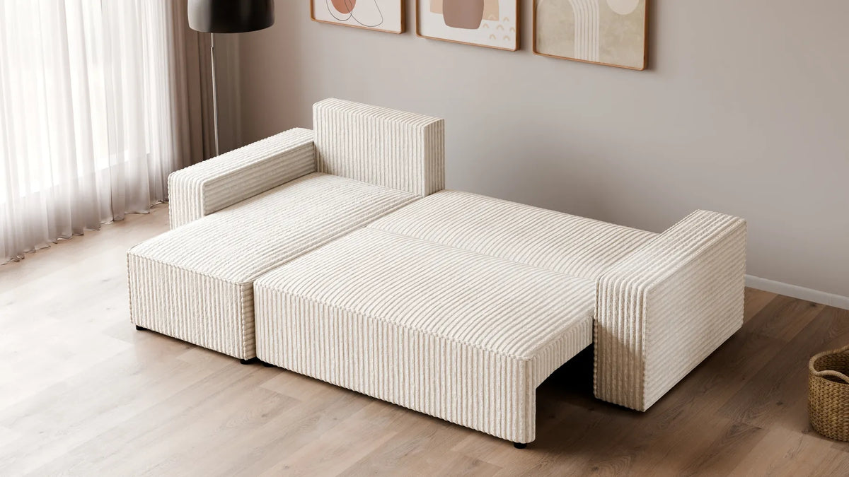 Ecksofa mit Schlaffunktion – Tobi Cordstoff Ambience, L-Form
