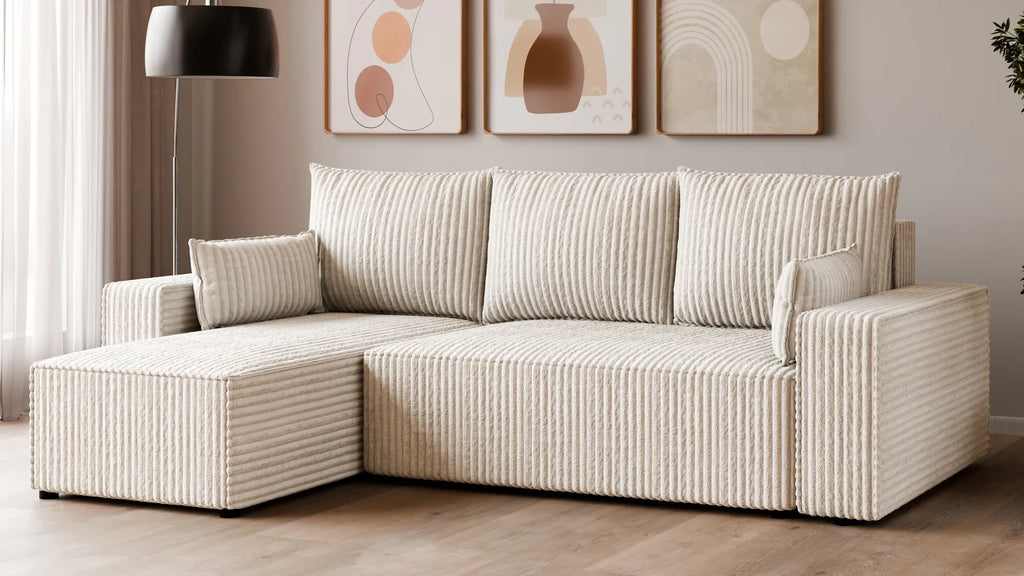 Ecksofa mit Schlaffunktion – Tobi Cordstoff Ambience, L-Form