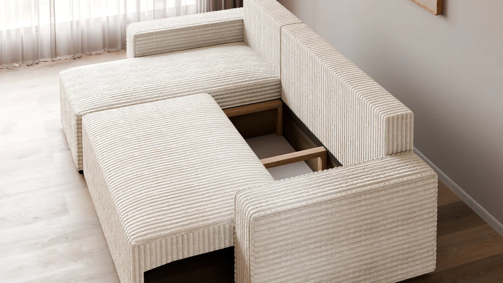 Ecksofa mit Schlaffunktion – Tobi Cordstoff Ambience, L-Form