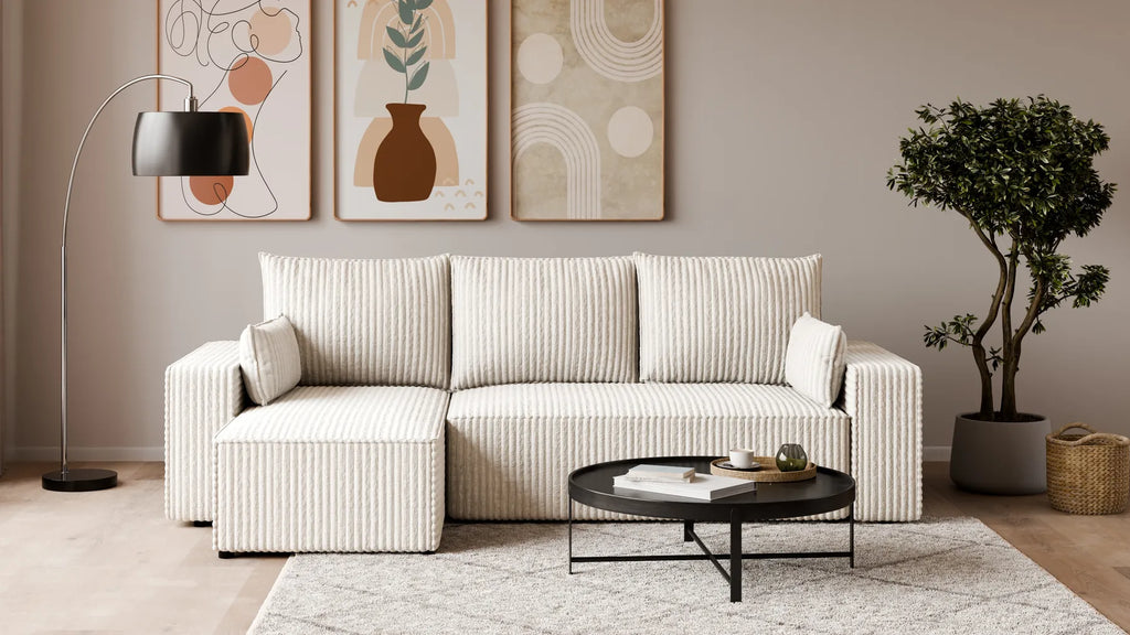 Ecksofa mit Schlaffunktion – Tobi Cordstoff Ambience, L-Form