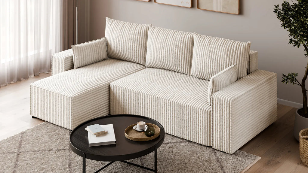 Ecksofa mit Schlaffunktion – Tobi Cordstoff Ambience, L-Form