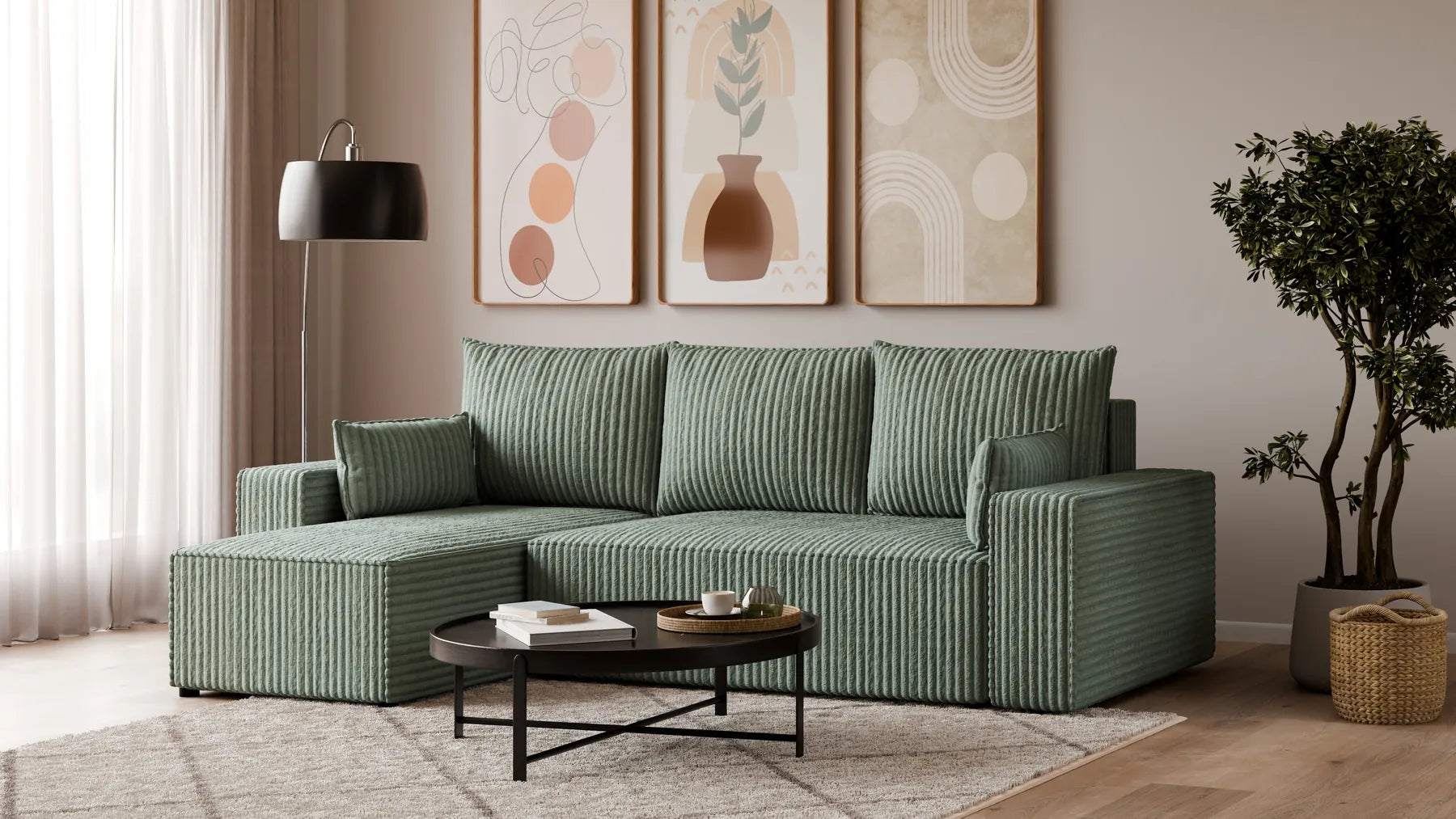Ecksofa mit Schlaffunktion – Tobi Cordstoff Ambience, L-Form