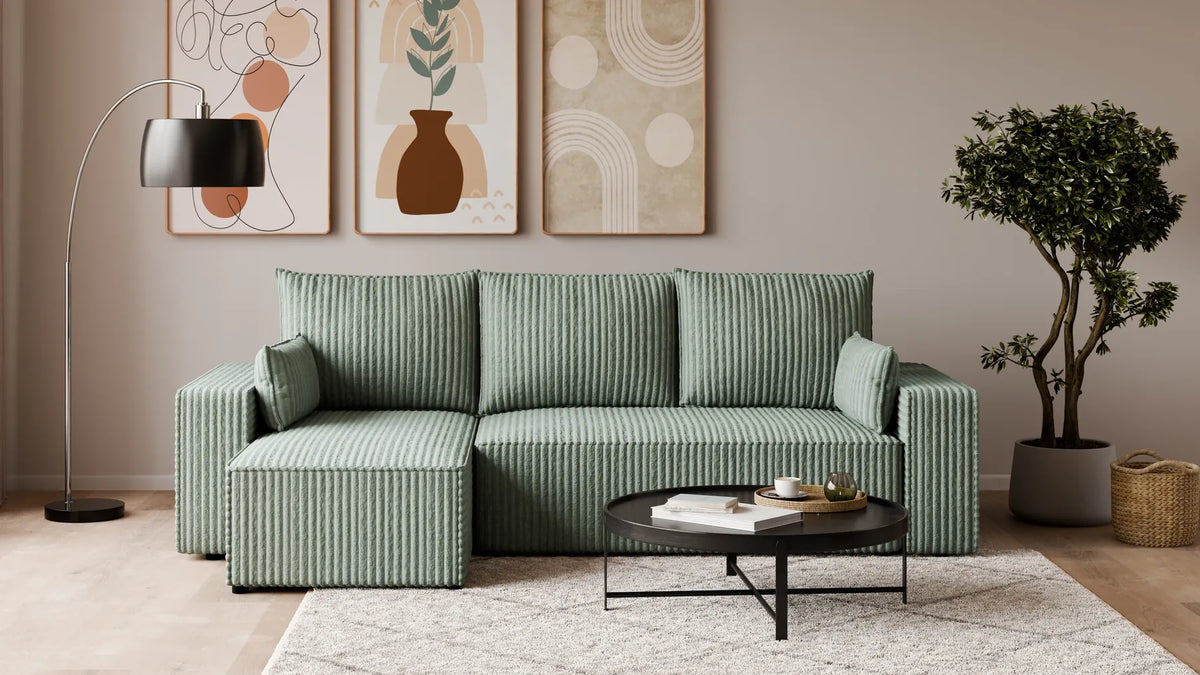 Ecksofa mit Schlaffunktion – Tobi Cordstoff Ambience, L-Form