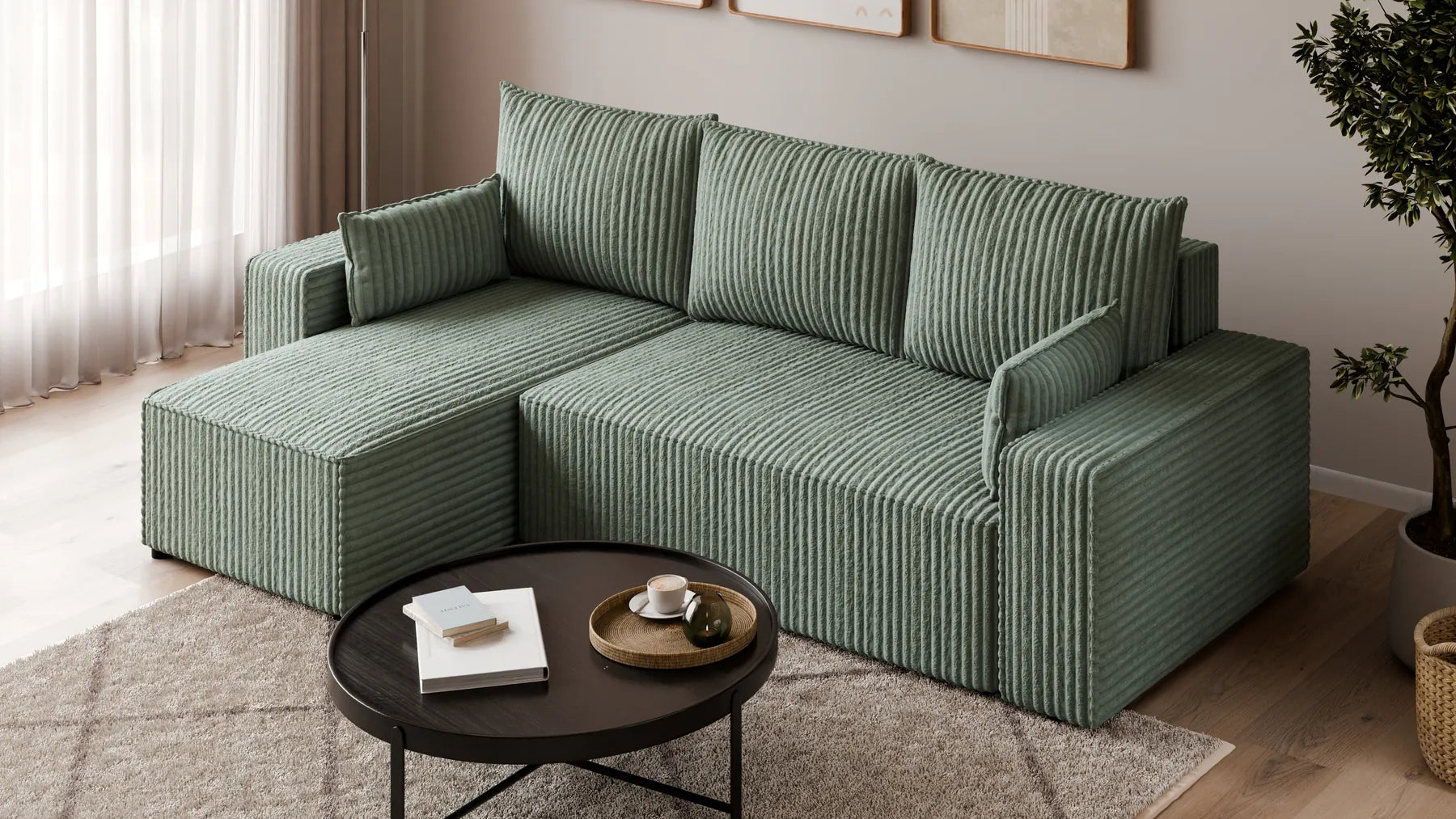 Ecksofa mit Schlaffunktion – Tobi Cordstoff Ambience, L-Form