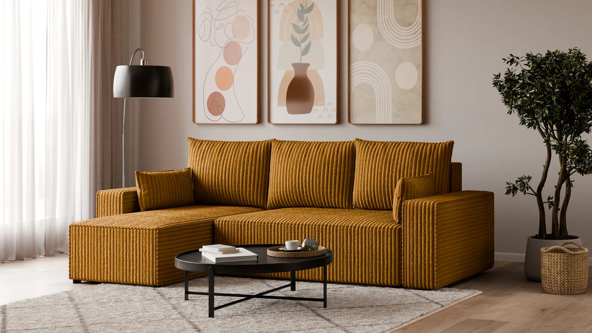 Ecksofa mit Schlaffunktion – Tobi Cordstoff Ambience, L-Form