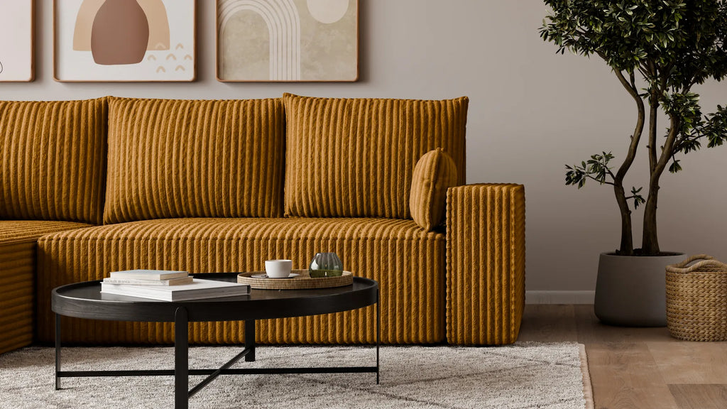 Ecksofa mit Schlaffunktion – Tobi Cordstoff Ambience, L-Form