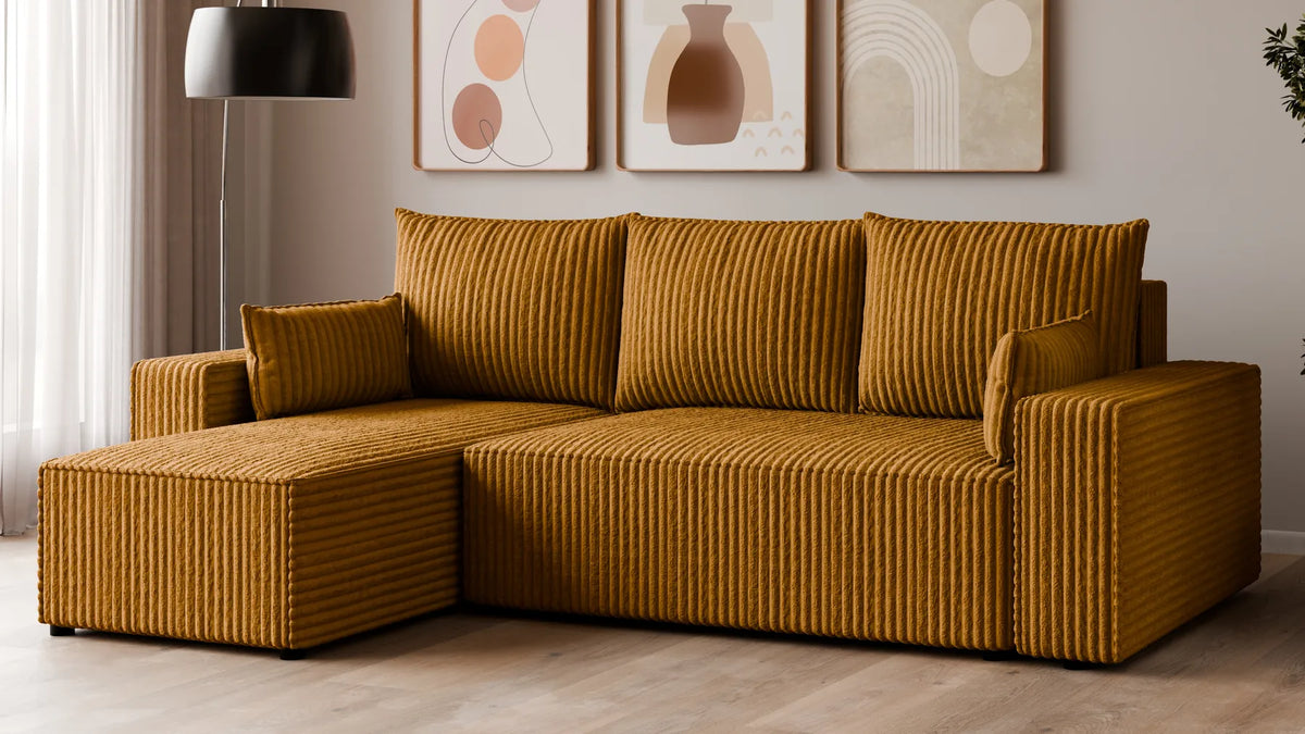 Ecksofa mit Schlaffunktion – Tobi Cordstoff Ambience, L-Form