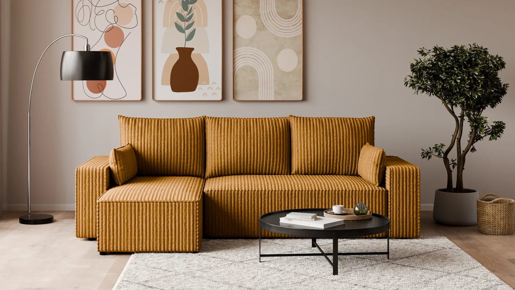 Ecksofa mit Schlaffunktion – Tobi Cordstoff Ambience, L-Form