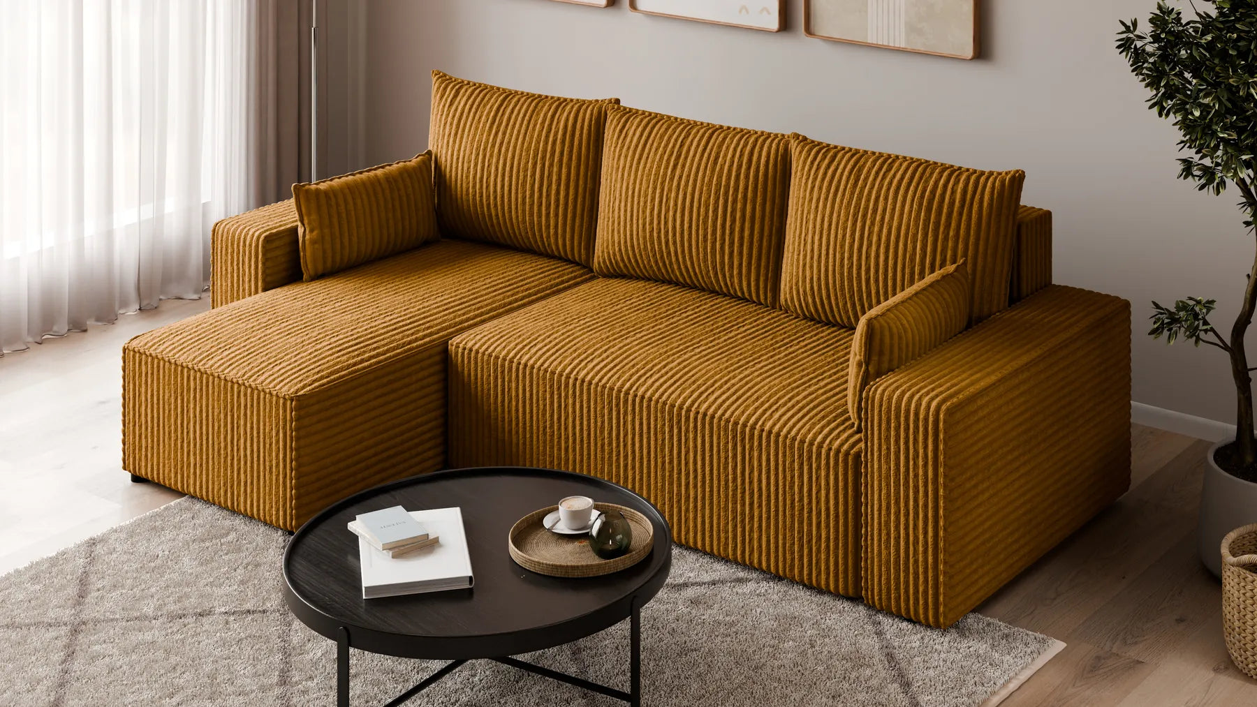 Ecksofa mit Schlaffunktion – Tobi Cordstoff Ambience, L-Form