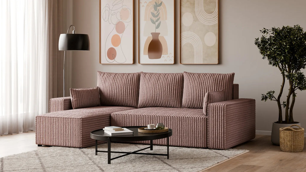 Ecksofa mit Schlaffunktion – Tobi Cordstoff Ambience, L-Form