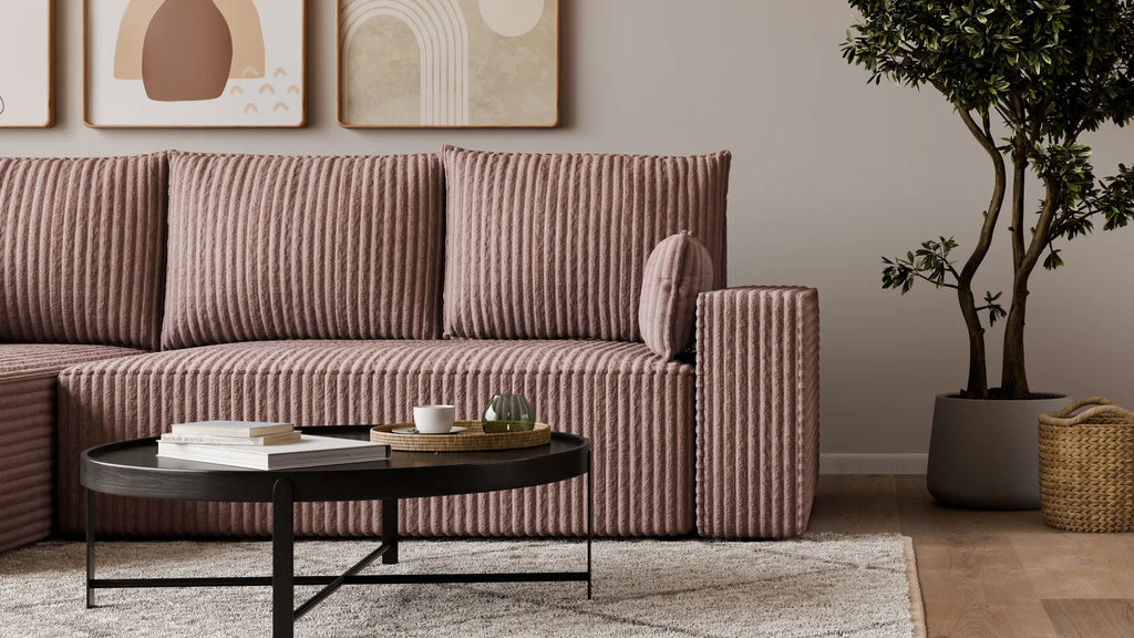 Ecksofa mit Schlaffunktion – Tobi Cordstoff Ambience, L-Form