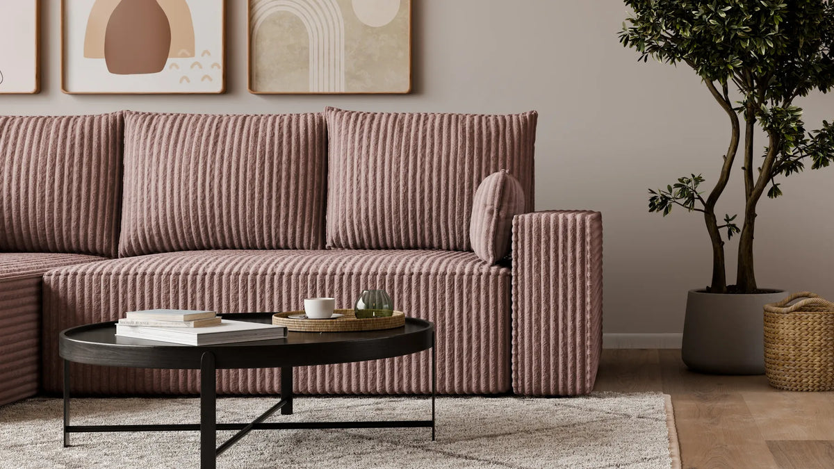 Ecksofa mit Schlaffunktion – Tobi Cordstoff Ambience, L-Form