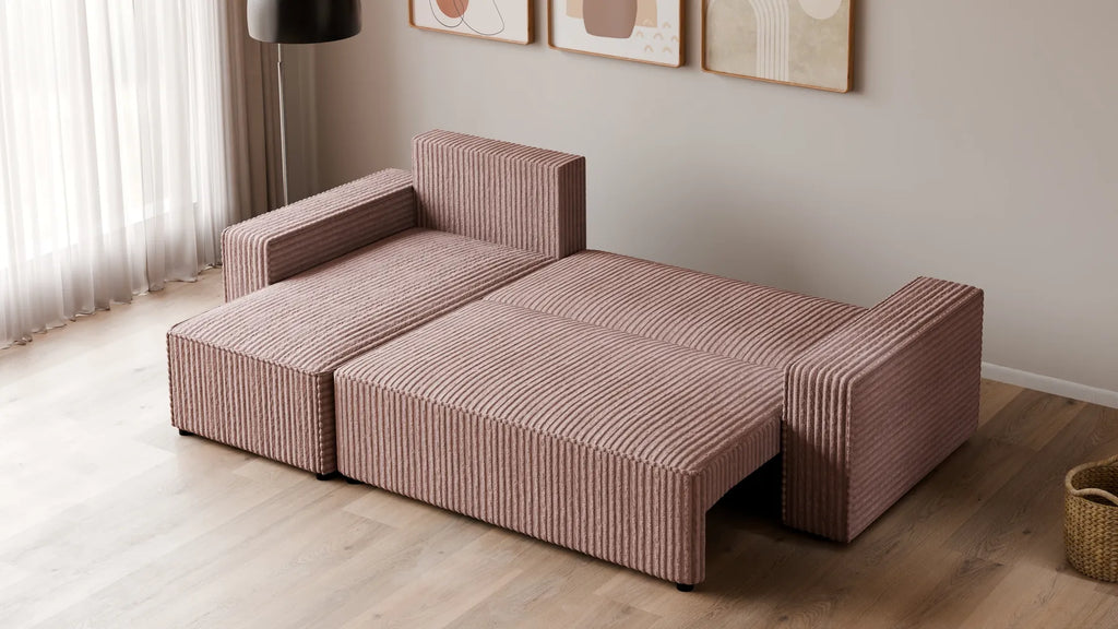 Ecksofa mit Schlaffunktion – Tobi Cordstoff Ambience, L-Form