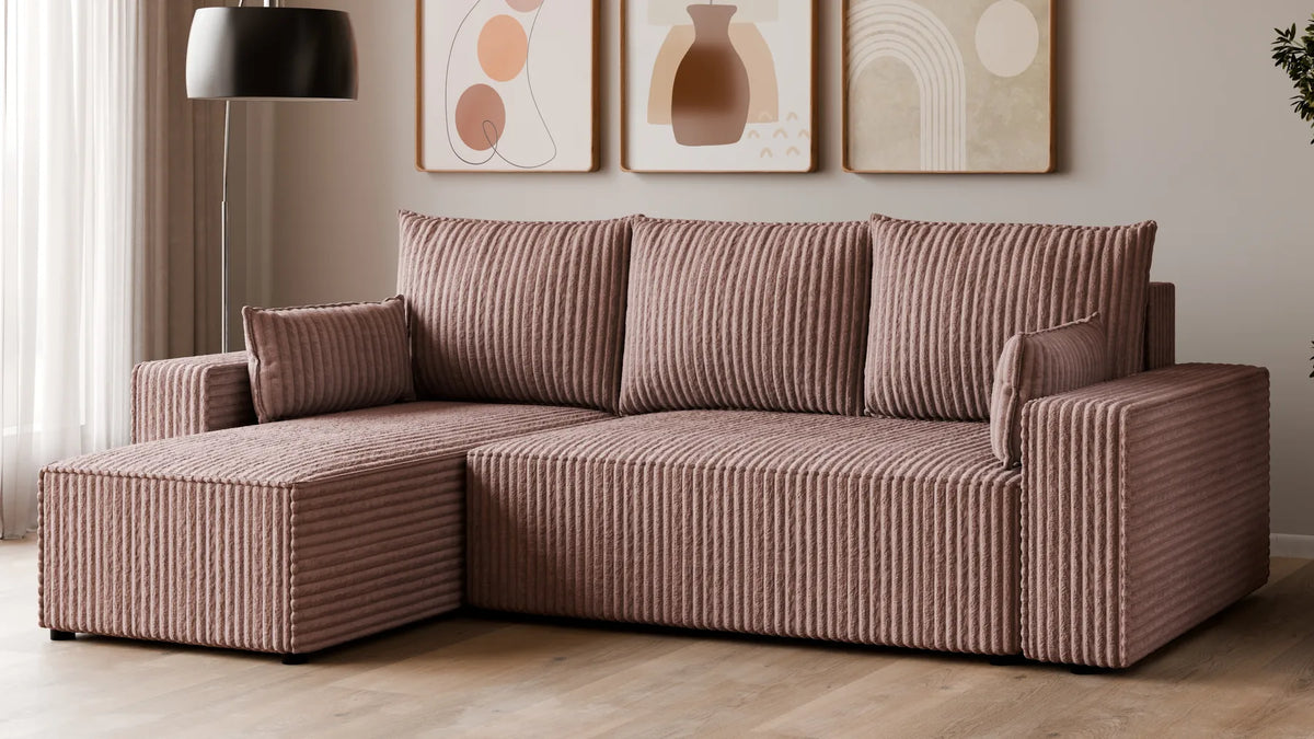 Ecksofa mit Schlaffunktion – Tobi Cordstoff Ambience, L-Form