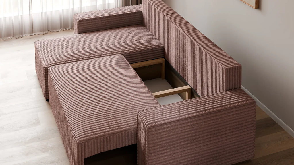 Ecksofa mit Schlaffunktion – Tobi Cordstoff Ambience, L-Form
